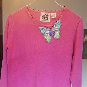 Storybook Knits Hot Pink Sweater w/ Butterfly
